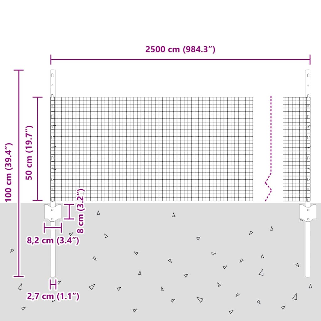 Zatvorena žičana ograda s postovima 25 x 0,5 m Pocinčani čelik