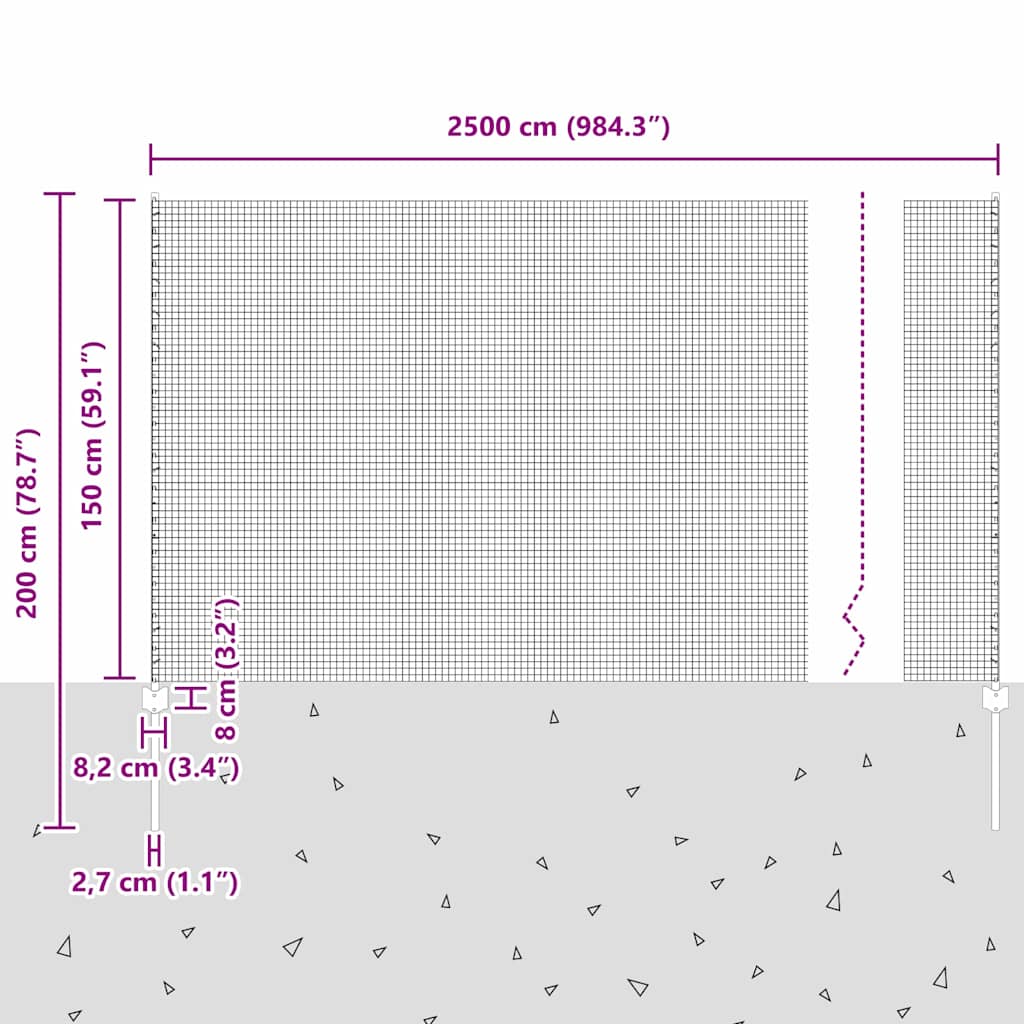 Zatvorena žičana ograda s postovima 25 x 1,5 m Pocinčani čelik