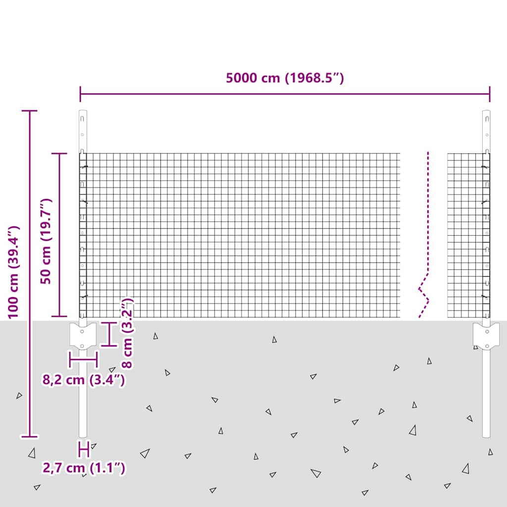 Zatvorena žičana ograda s postovima 50 x 0,5 m Zelena Mreža