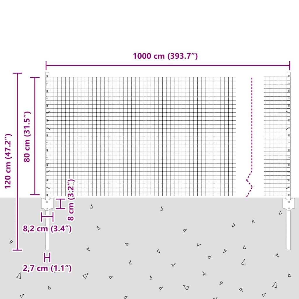 Zavarena žičana ograda s postom 10 x 0,8 m (Š x V)