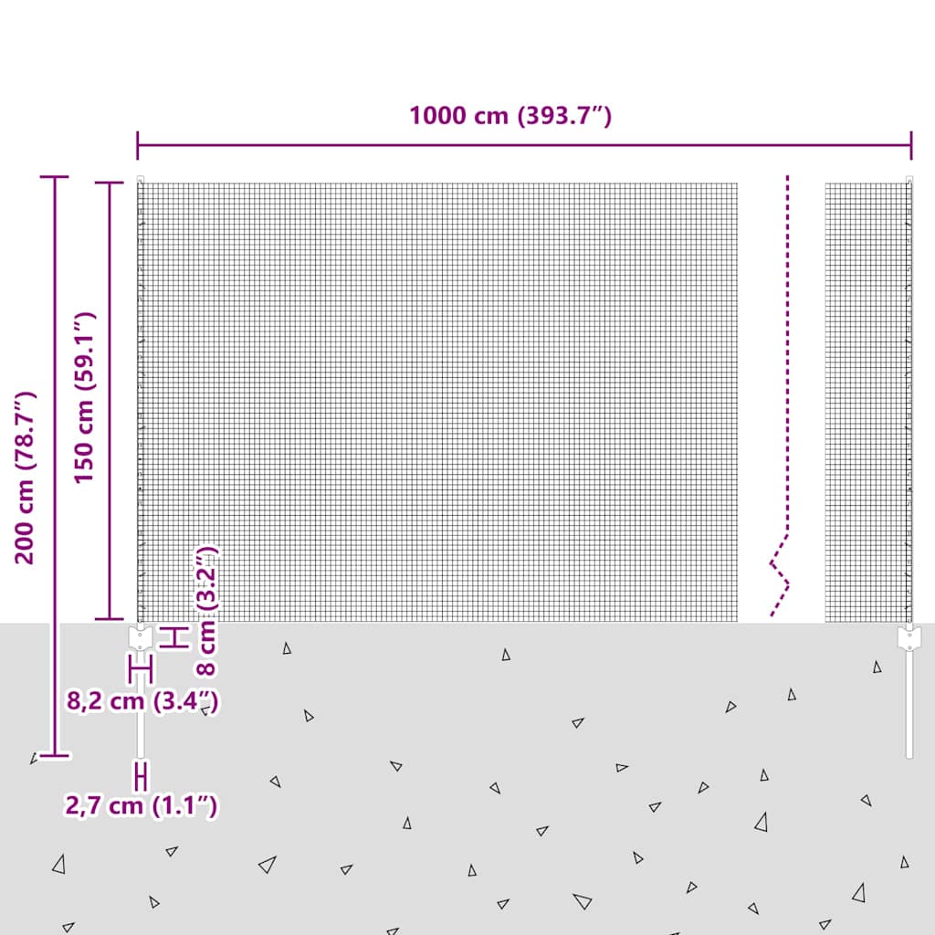 Zavarena žičana ograda s postom 10 x 1,5 m Siva Mreža