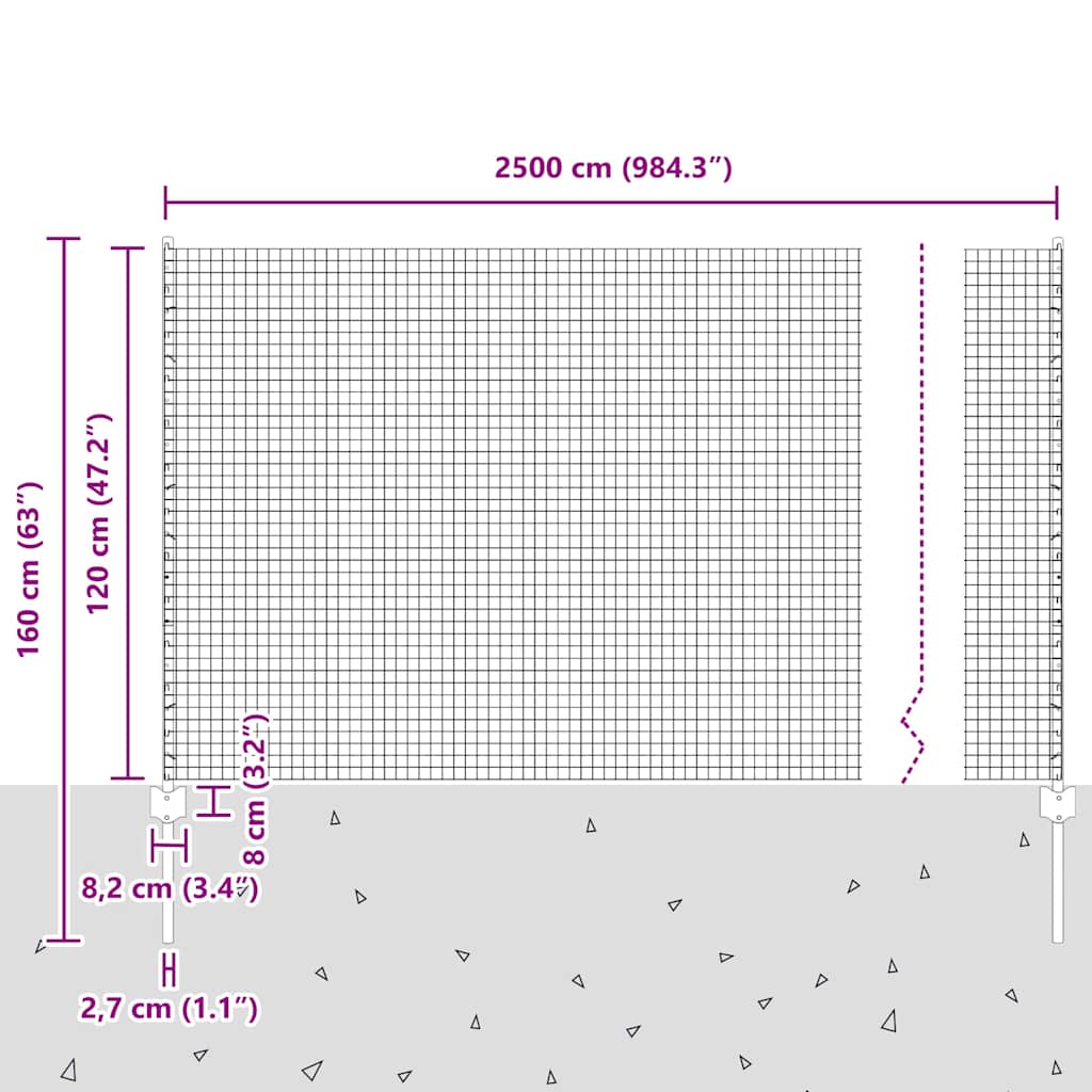 Zavarena žičana ograda s postom 25 x 1,2 m Siva Mreža