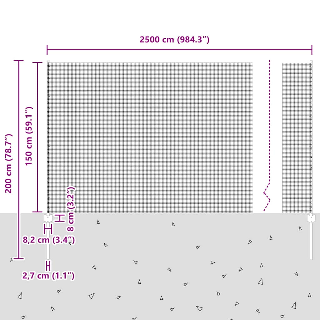Zavarena žičana ograda s postom 25 x 1,5 m (Š x V)