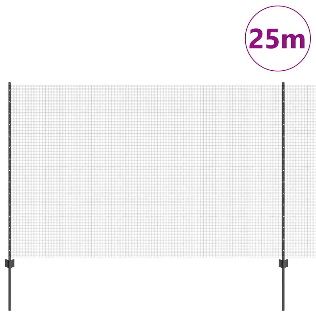 Zatvorena žičana ograda s postovima 25 x 1,6 m Siva Mreža