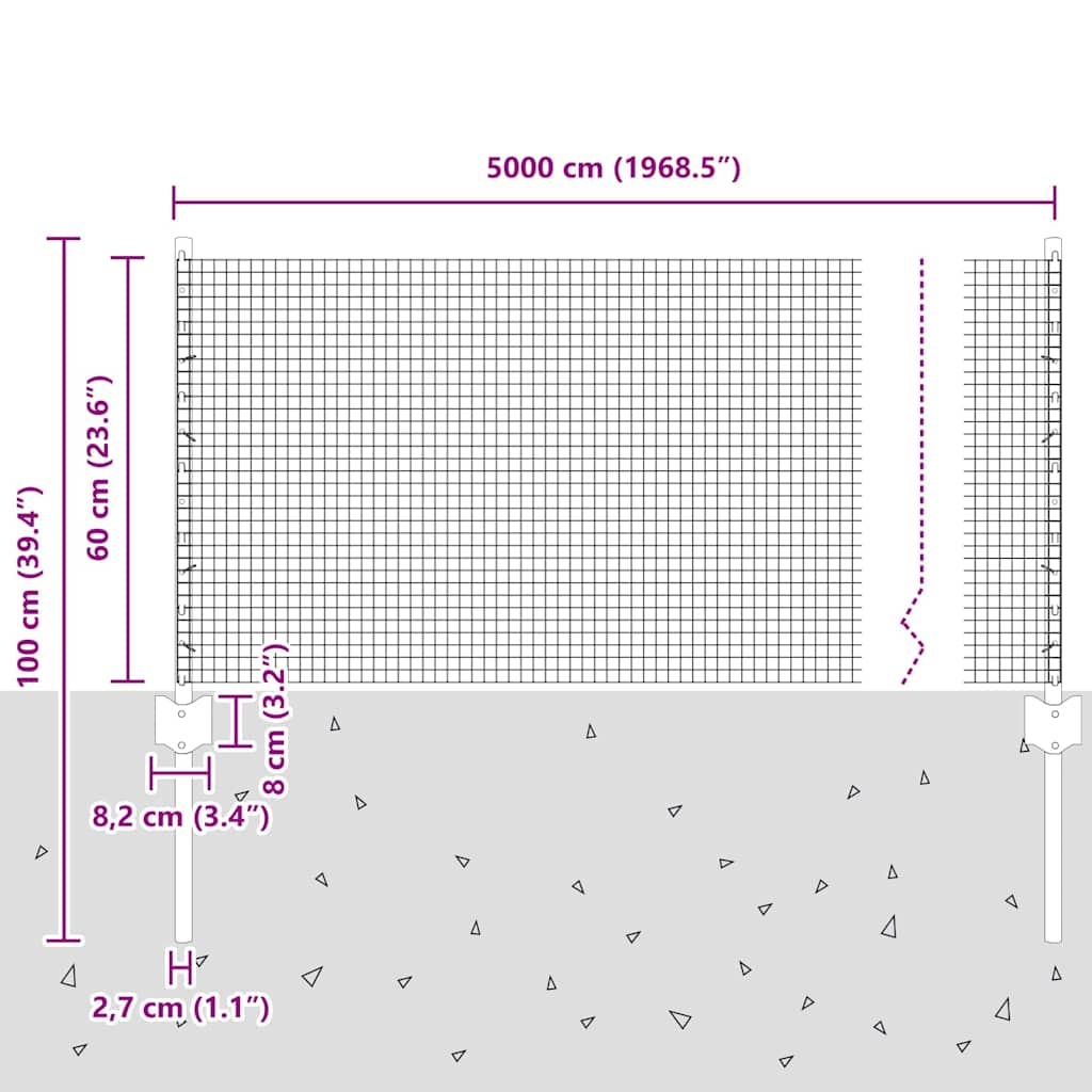 Zavarena žičana ograda s postom 50 x 0,6 m Siva Mreža