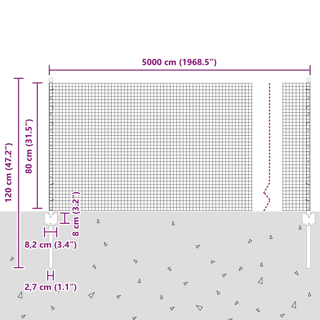 Zavarena žičana ograda s postom 50 x 0,8 m Siva Mreža