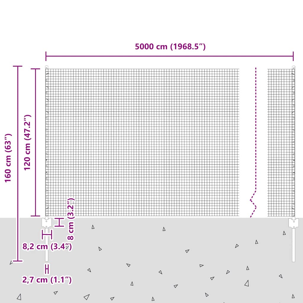 Zatvorena žičana ograda s postovima 50 x 1,2 m Siva Mreža
