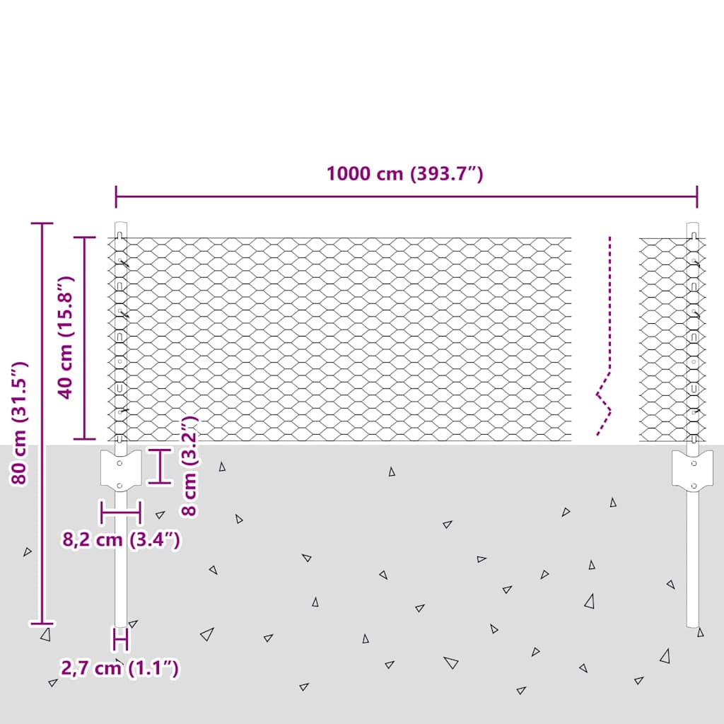 Heksagonalna ograda s stubom 10 x 0,4 m Čelik premazan PVC-om