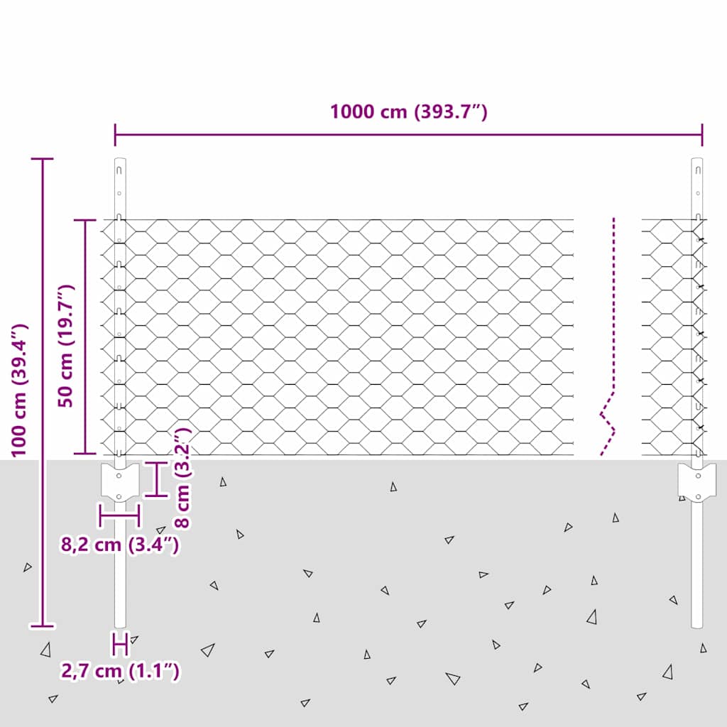 Heksagonalna ograda s stubom 10 x 0,5 m Čelik premazan PVC-om