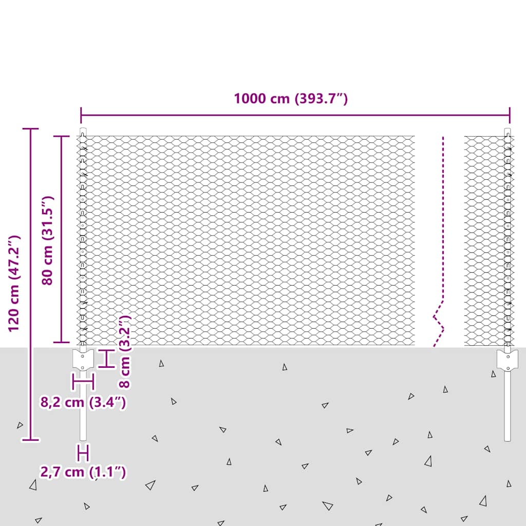 Heksagonalna ograda s stubom 10 x 0,8 m Čelik premazan PVC-om