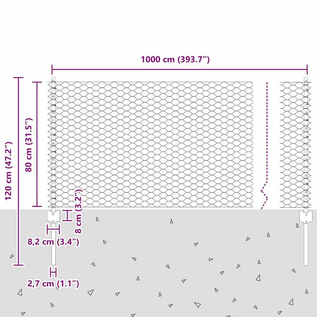 Heksagonalna ograda s stubom 10 x 0,8 m Čelik premazan PVC-om
