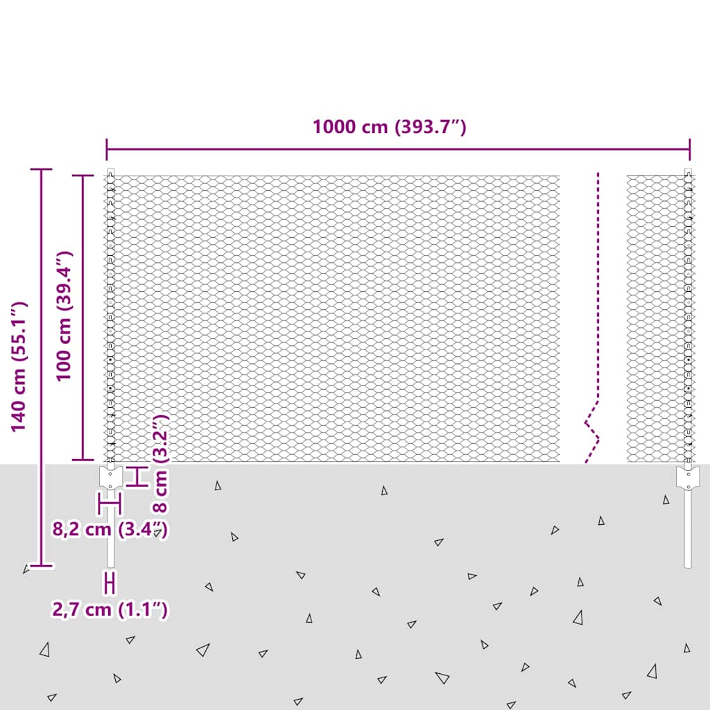 Heksagonalna ograda s stubom 10 x 1 m Čelik premazan PVC-om