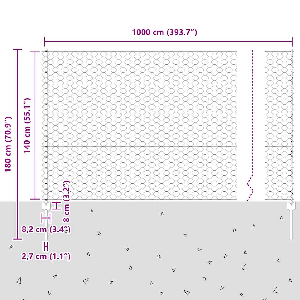 Heksagonalna ograda s stubom 10 x 1,4 m Čelik premazan PVC-om