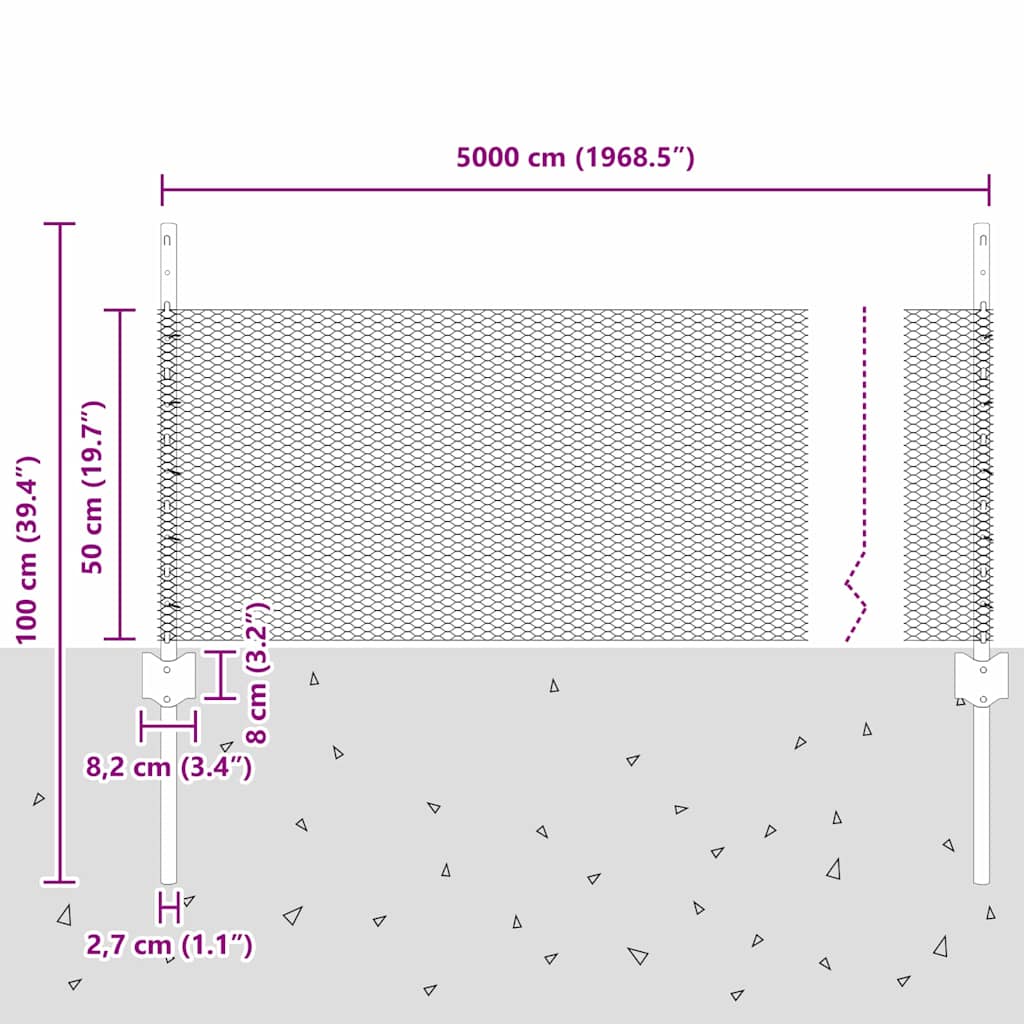 Heksagonalna ograda s stubom 50 x 0,5 m Čelik premazan PVC-om