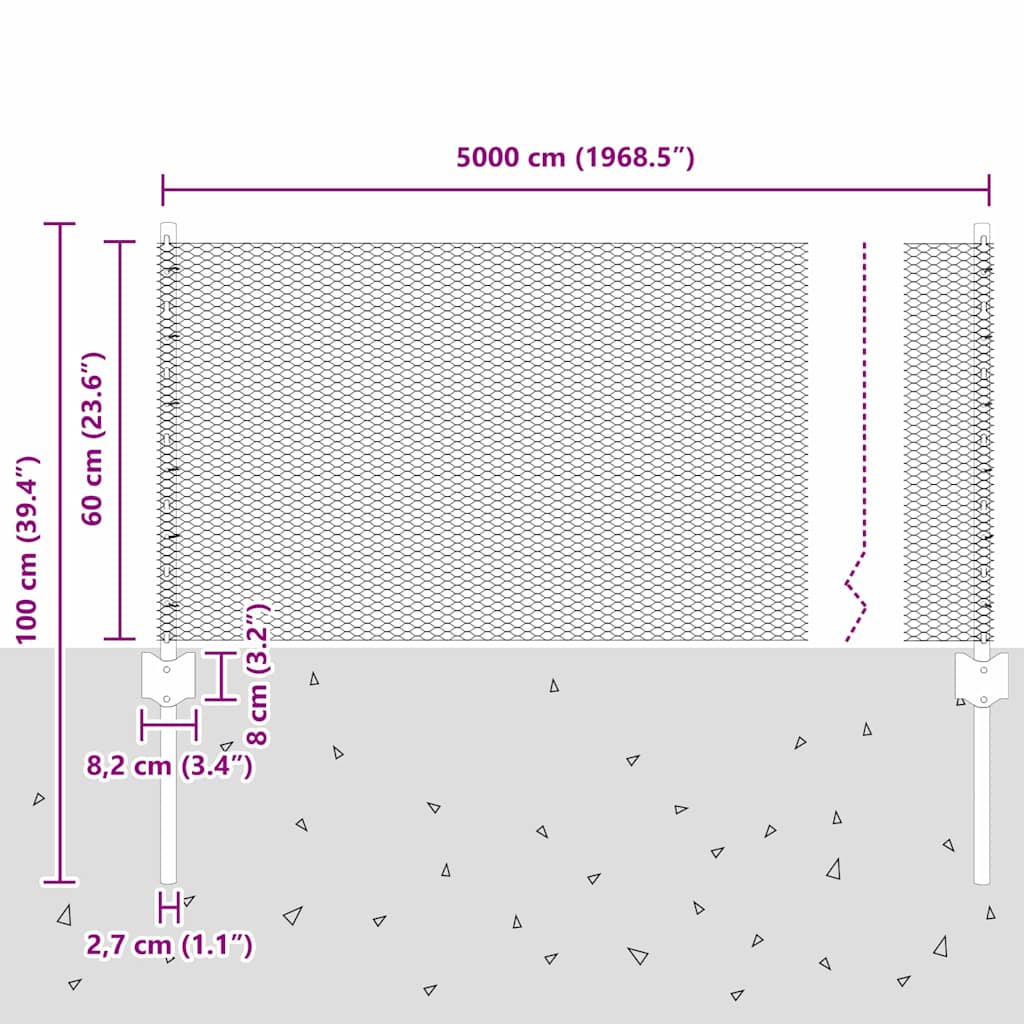 Heksagonalna ograda s stubom 50 x 0,6 m Čelik premazan PVC-om