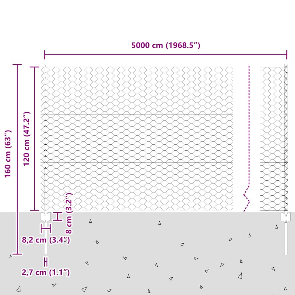 Heksagonalna ograda s stubom 50 x 1,2 m Čelik premazan PVC-om