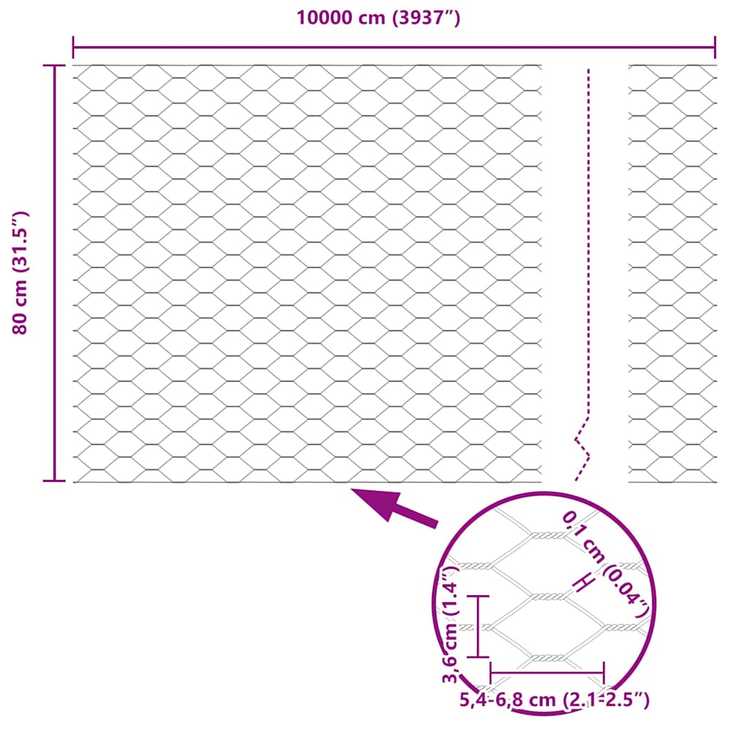 Heksagonalna ograda s stubom 100 x 0,8 m Čelik premazan PVC-om