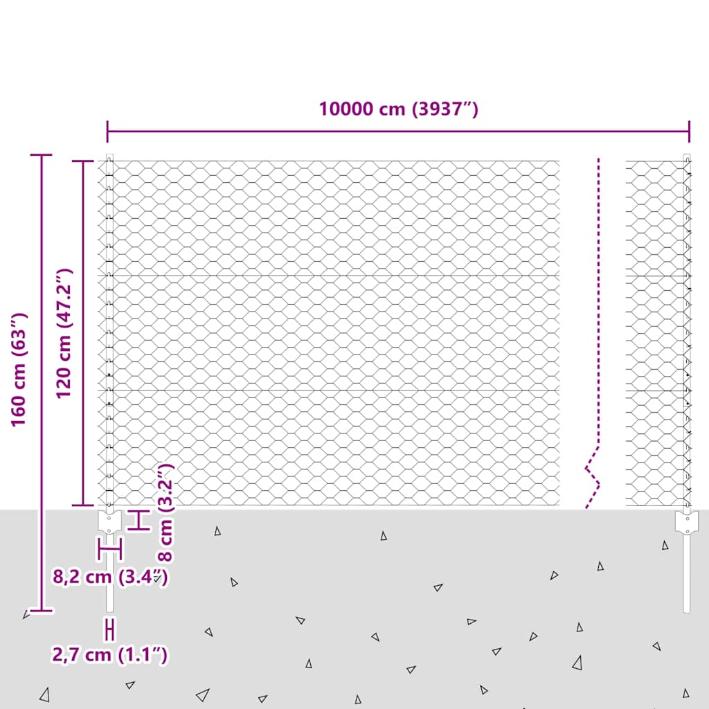 Heksagonalna ograda s stubom 100 x 1,2 m Čelik premazan PVC-om
