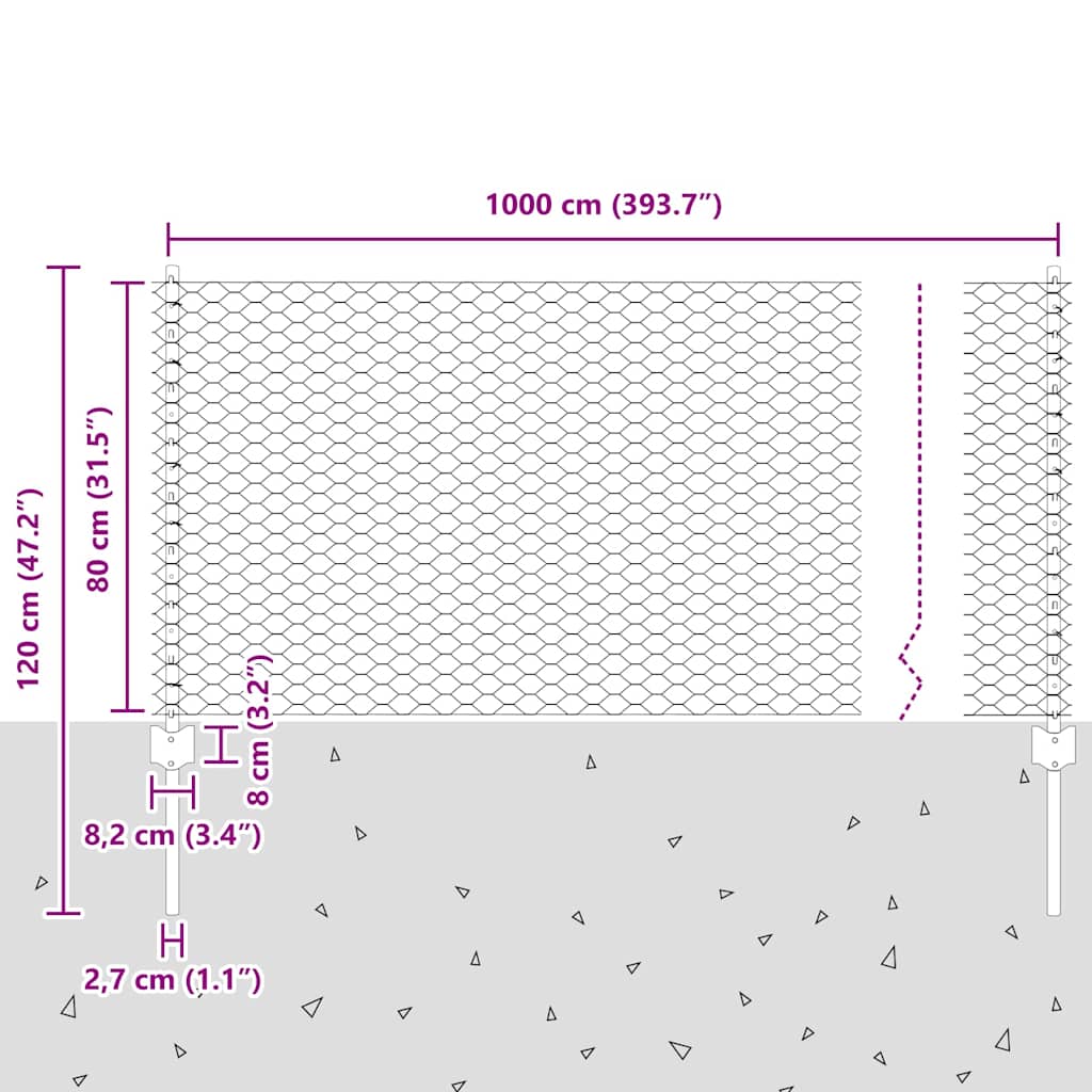 Heksagonalna ograda s stubom 10 x 0,8 m Čelik premazan PVC-om