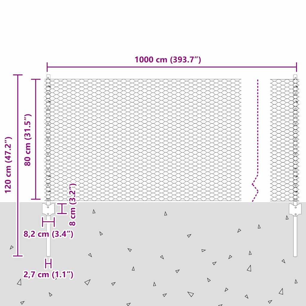Heksagonalna ograda s stubom 10 x 0,8 m Čelik premazan PVC-om