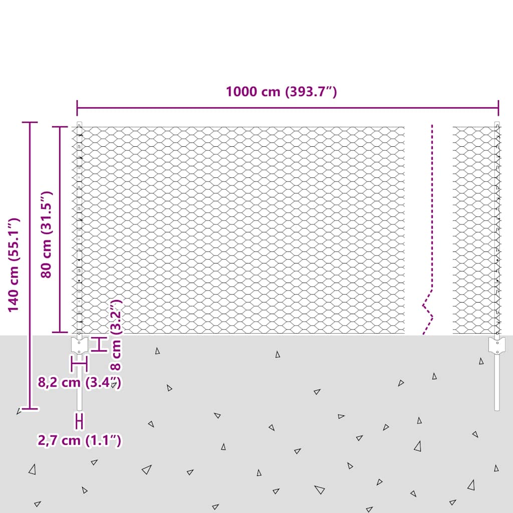 Heksagonalna ograda s stubom 10 x 0,8 m Čelik premazan PVC-om