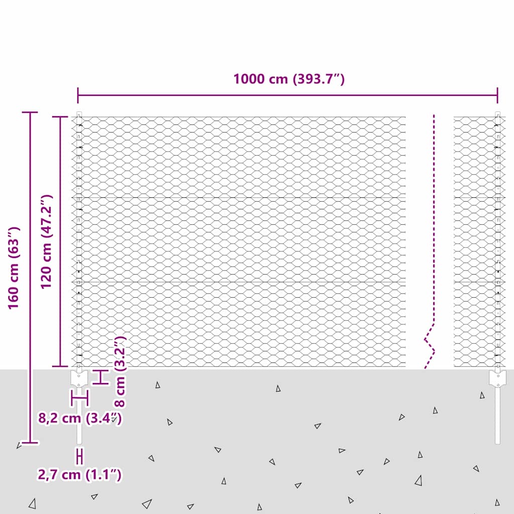 Heksagonalna ograda s stubom 10 x 1,2 m Čelik premazan PVC-om