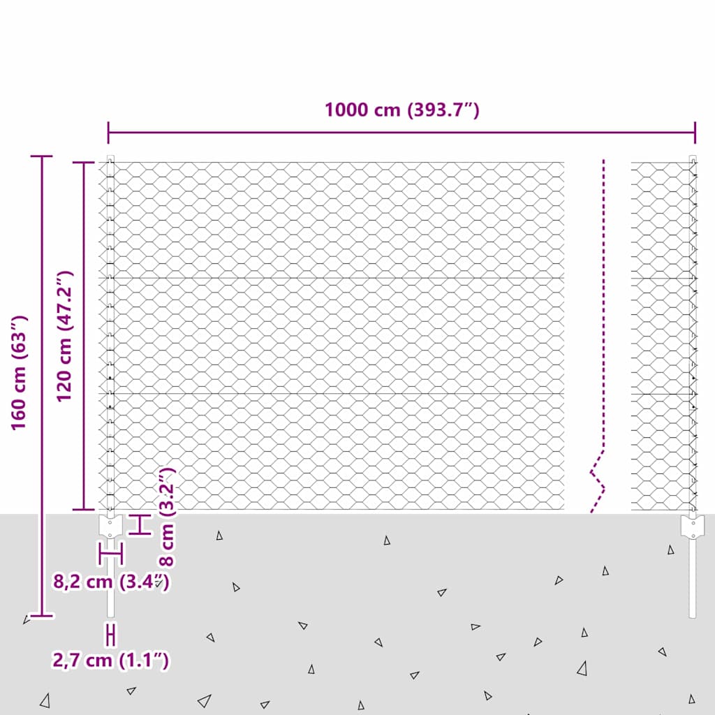 Heksagonalna ograda s stubom 10 x 1,2 m Čelik premazan PVC-om