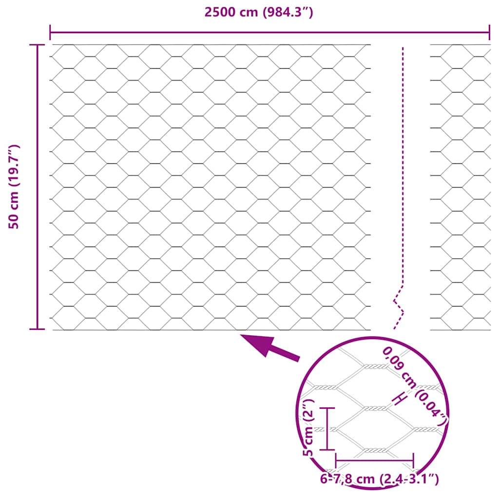 Heksagonalna ograda s stubom 25 x 0,5 m Čelik premazan PVC-om
