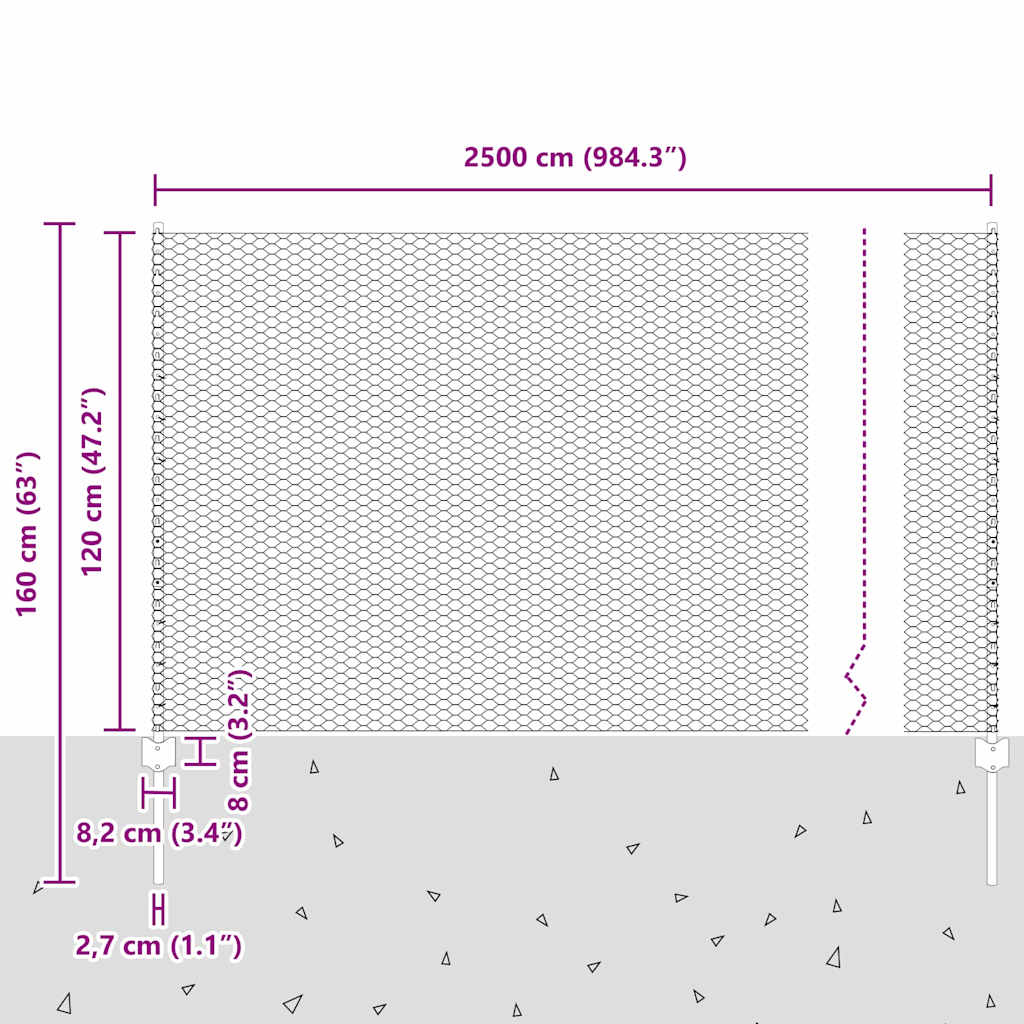 Heksagonalna ograda s stubom 25 x 1,2 m Čelik premazan PVC-om