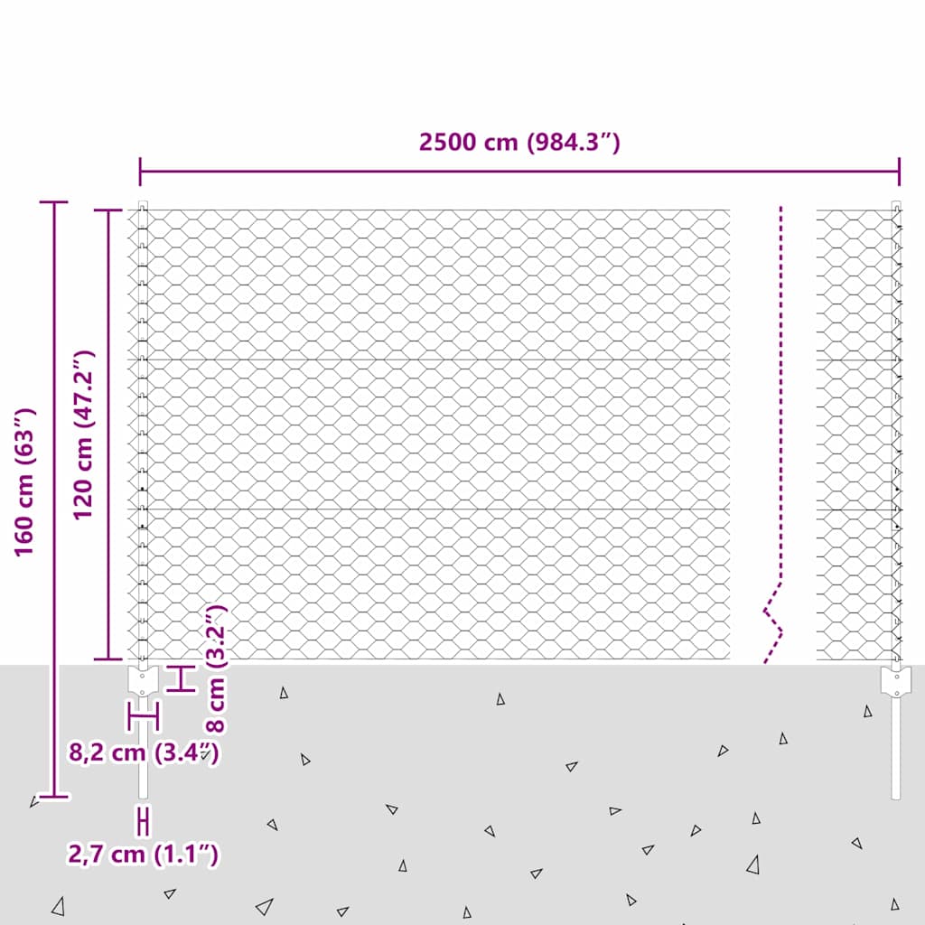 Heksagonalna ograda s stubom 25 x 1,2 m Čelik premazan PVC-om