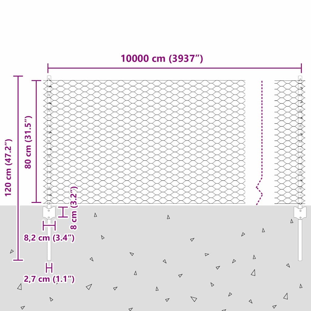 Heksagonalna ograda s stubom 100 x 0,8 m Čelik premazan PVC-om