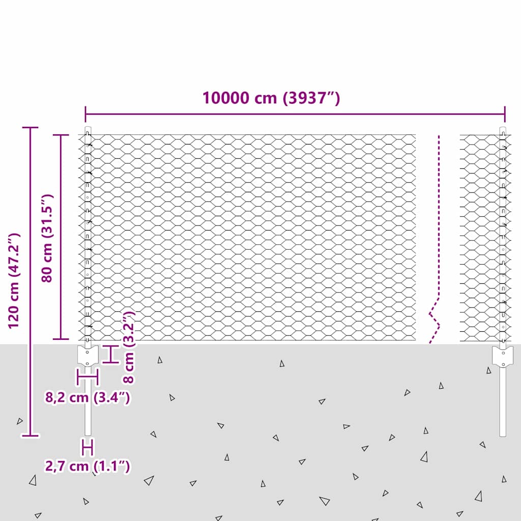Heksagonalna ograda s stubom 100 x 0,8 m Čelik premazan PVC-om