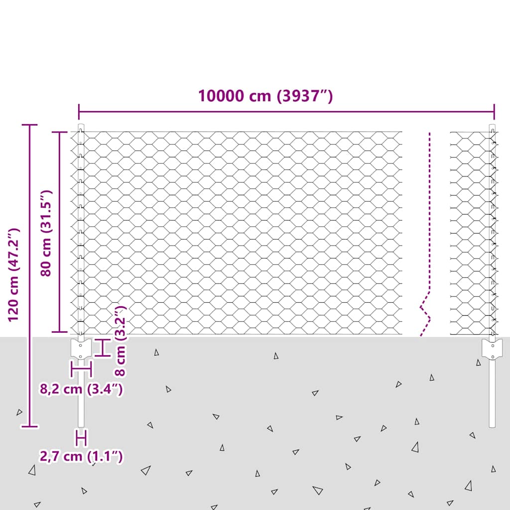 Heksagonalna ograda s stubom 100 x 0,8 m Čelik premazan PVC-om