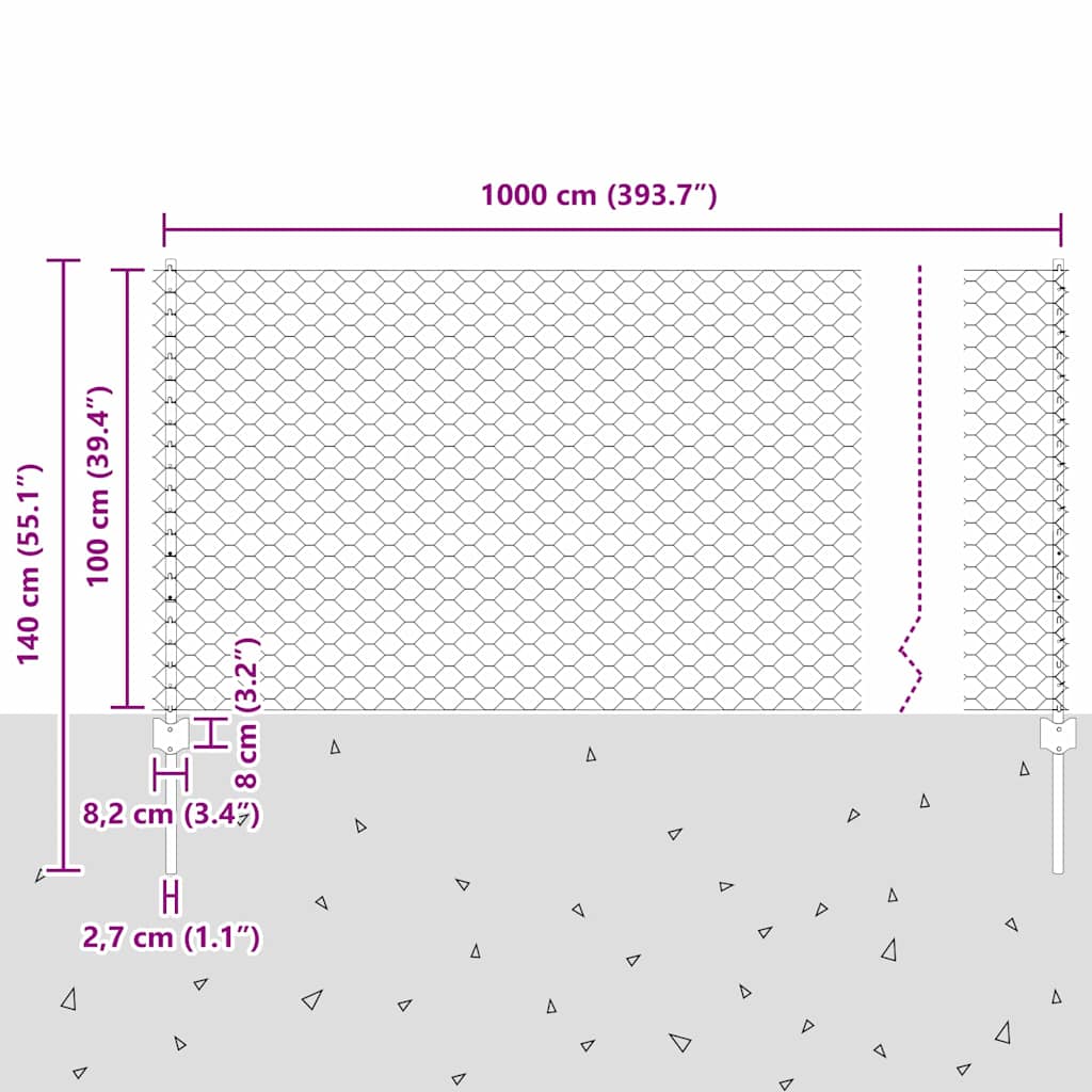 Heksagonalna ograda s stubom 10 x 1 m Pocinčani čelik Srebrna