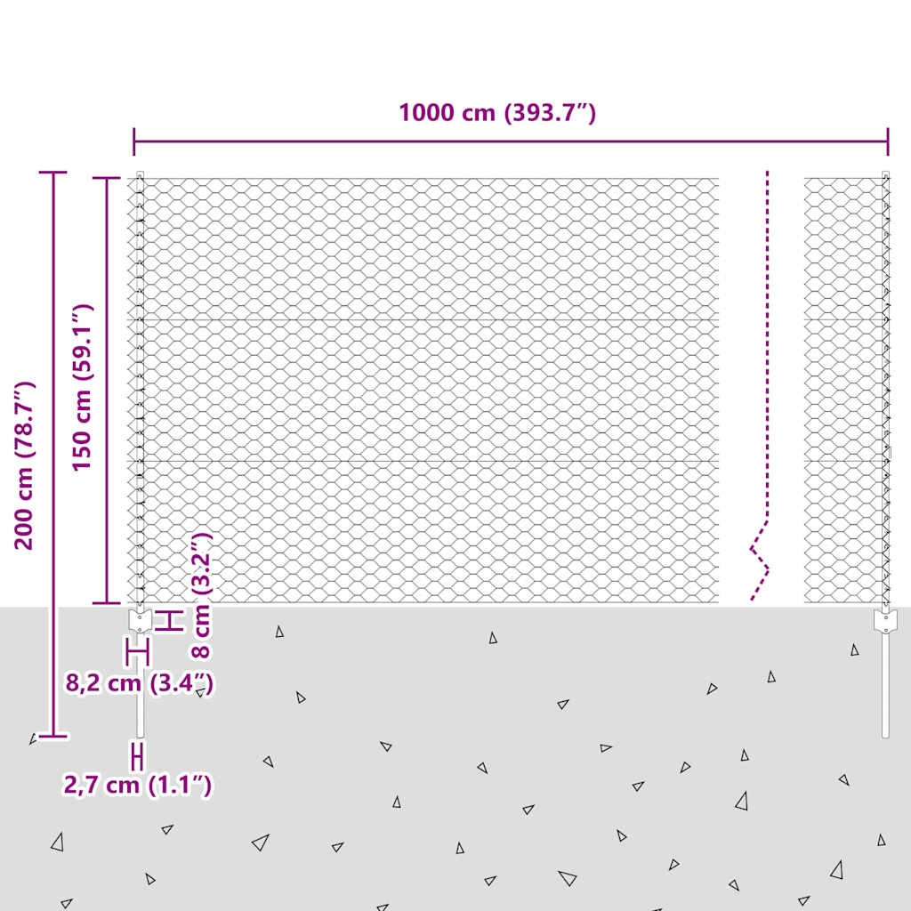 Heksagonalna ograda s stubom 10 x 1,5 m Pocinčani čelik Srebrna