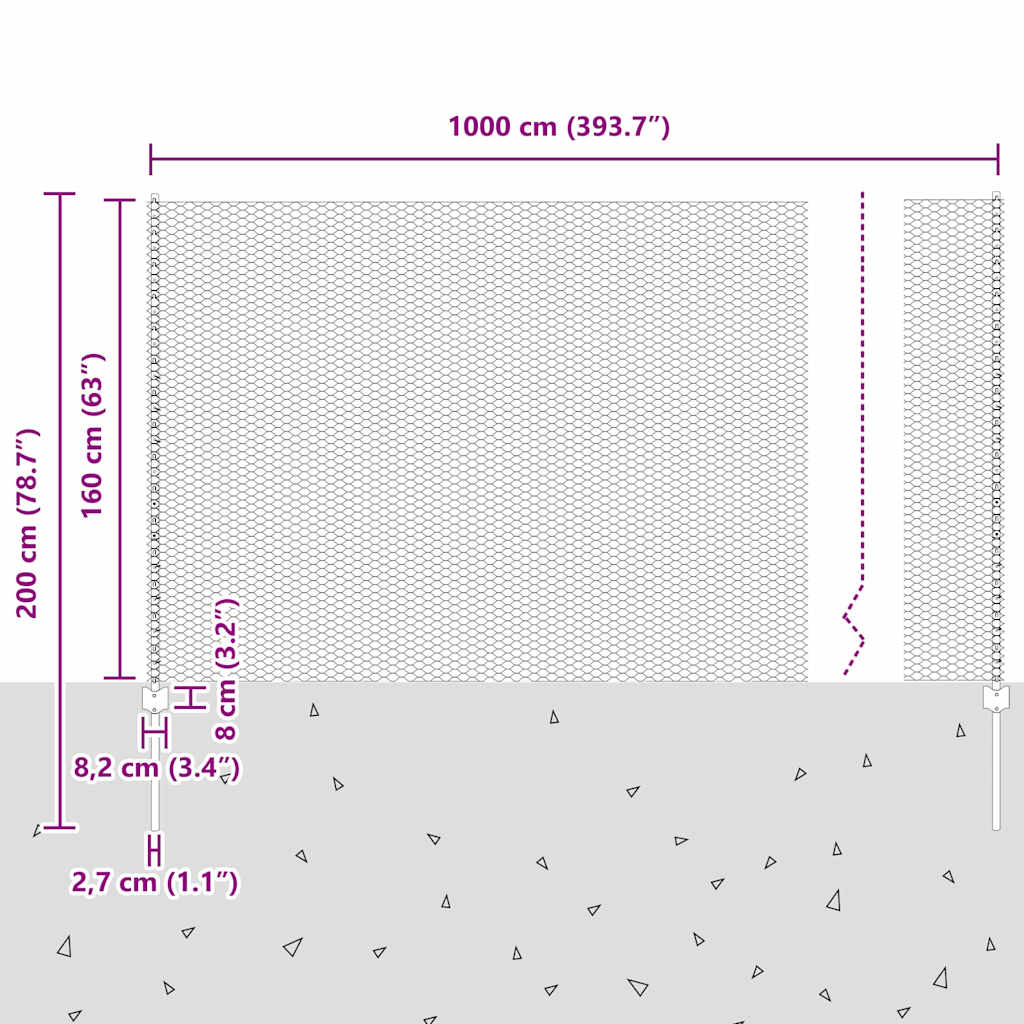 Heksagonalna ograda s stubom 10 x 1,6 m Pocinčani čelik Srebrna
