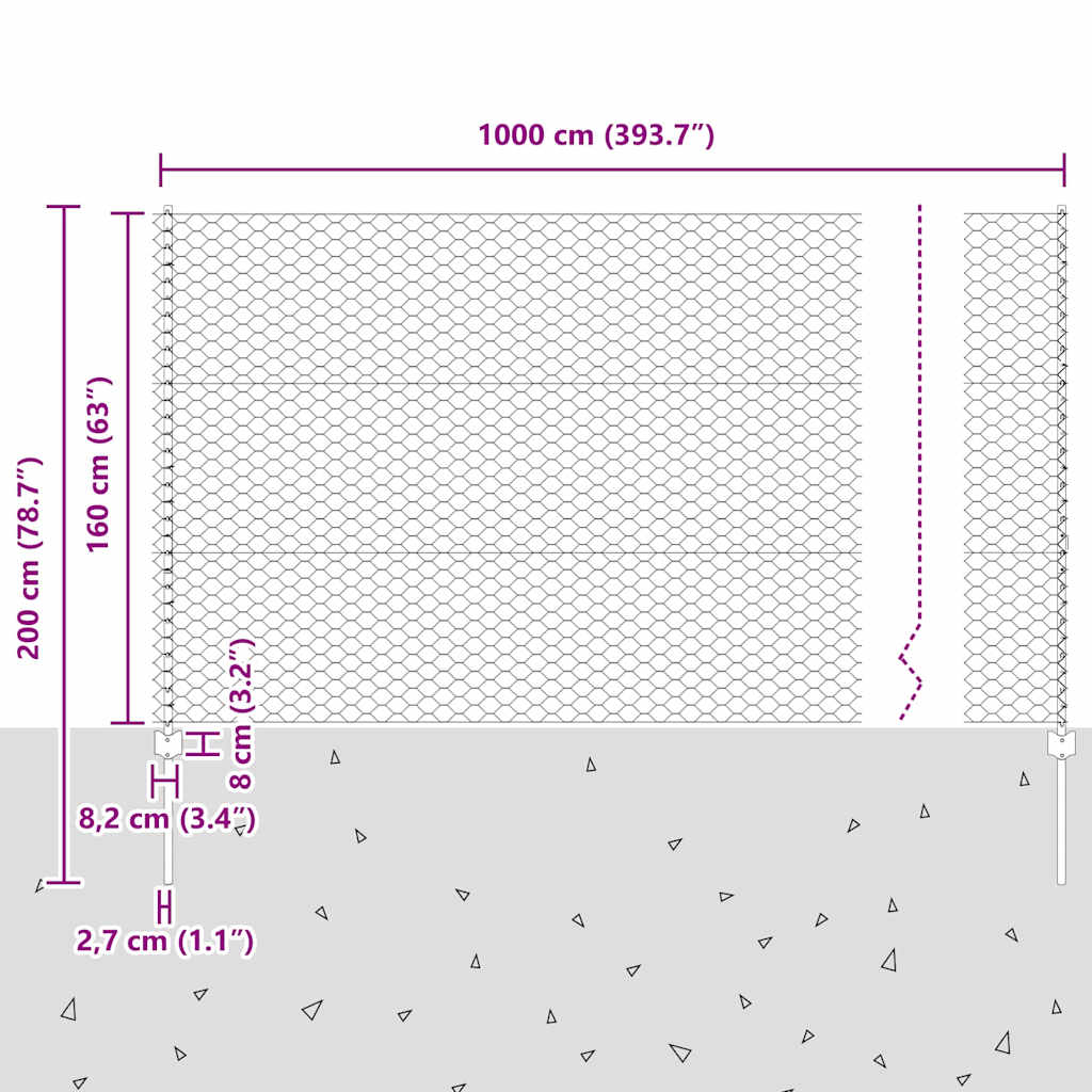 Heksagonalna ograda s stubom 10 x 1,6 m Pocinčani čelik Srebrna