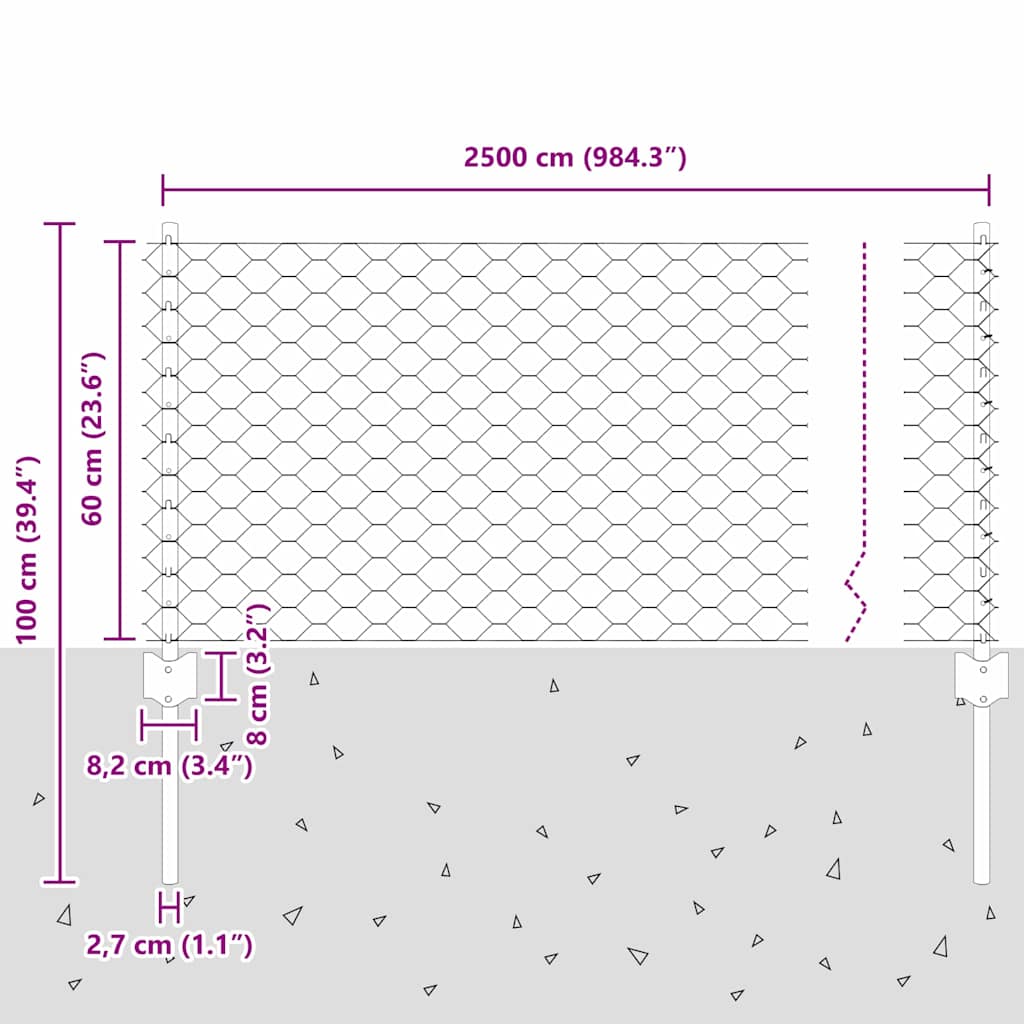 Heksagonalna ograda s stubom 25 x 0,6 m Pocinčani čelik Srebrna