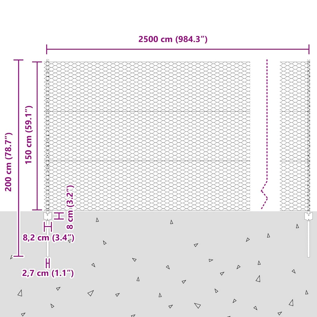 Heksagonalna ograda s stubom 25 x 1,5 m Pocinčani čelik Srebrna