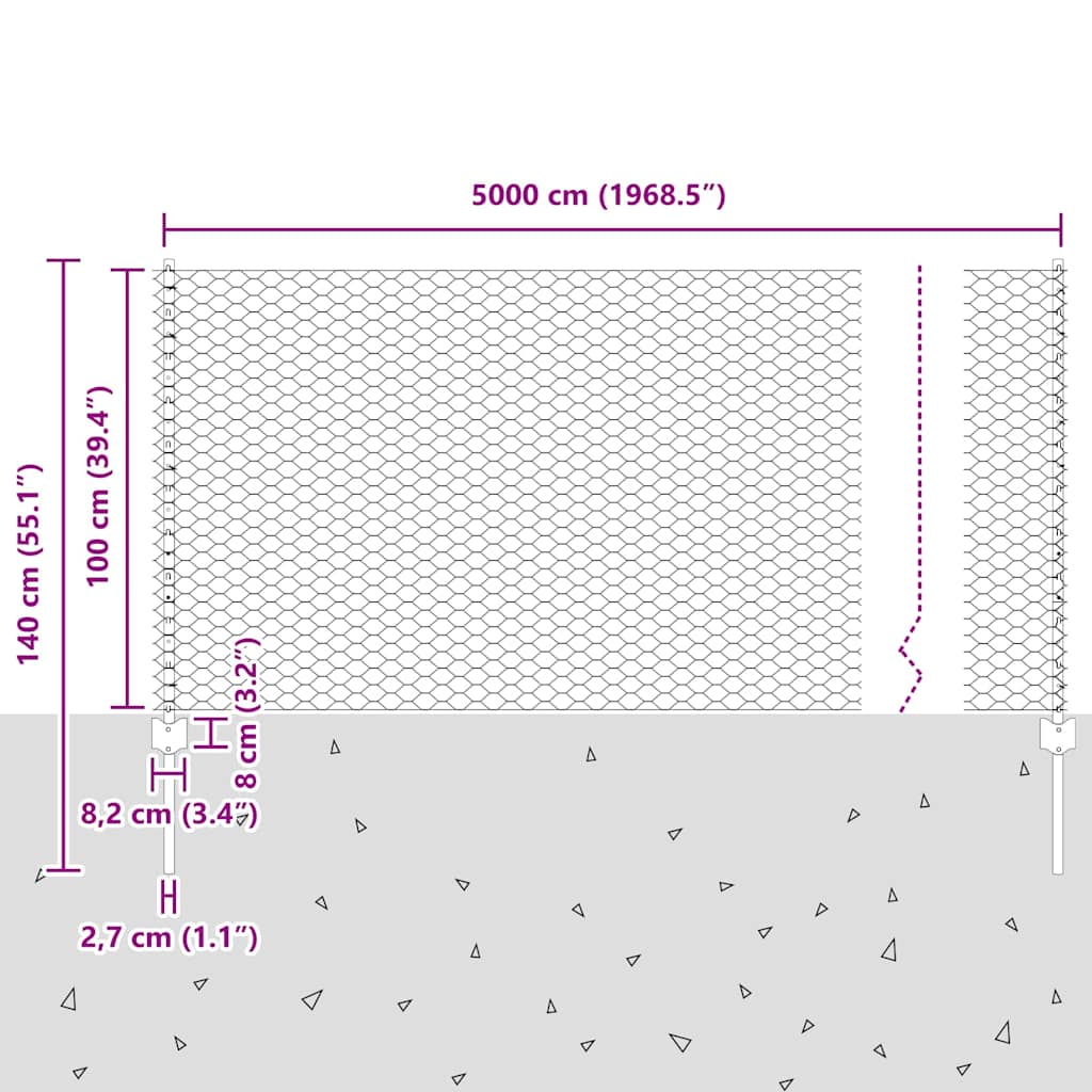 Heksagonalna ograda s stubom 50 x 1 m Pocinčani čelik Srebrna