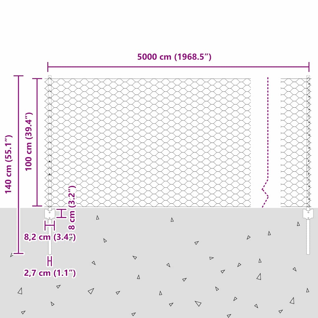 Heksagonalna ograda s stubom 50 x 1 m Pocinčani čelik Srebrna