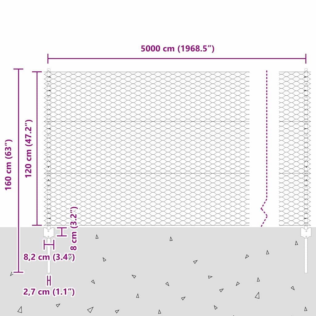 Heksagonalna ograda s stubom 50 x 1,2 m Pocinčani čelik Srebrna