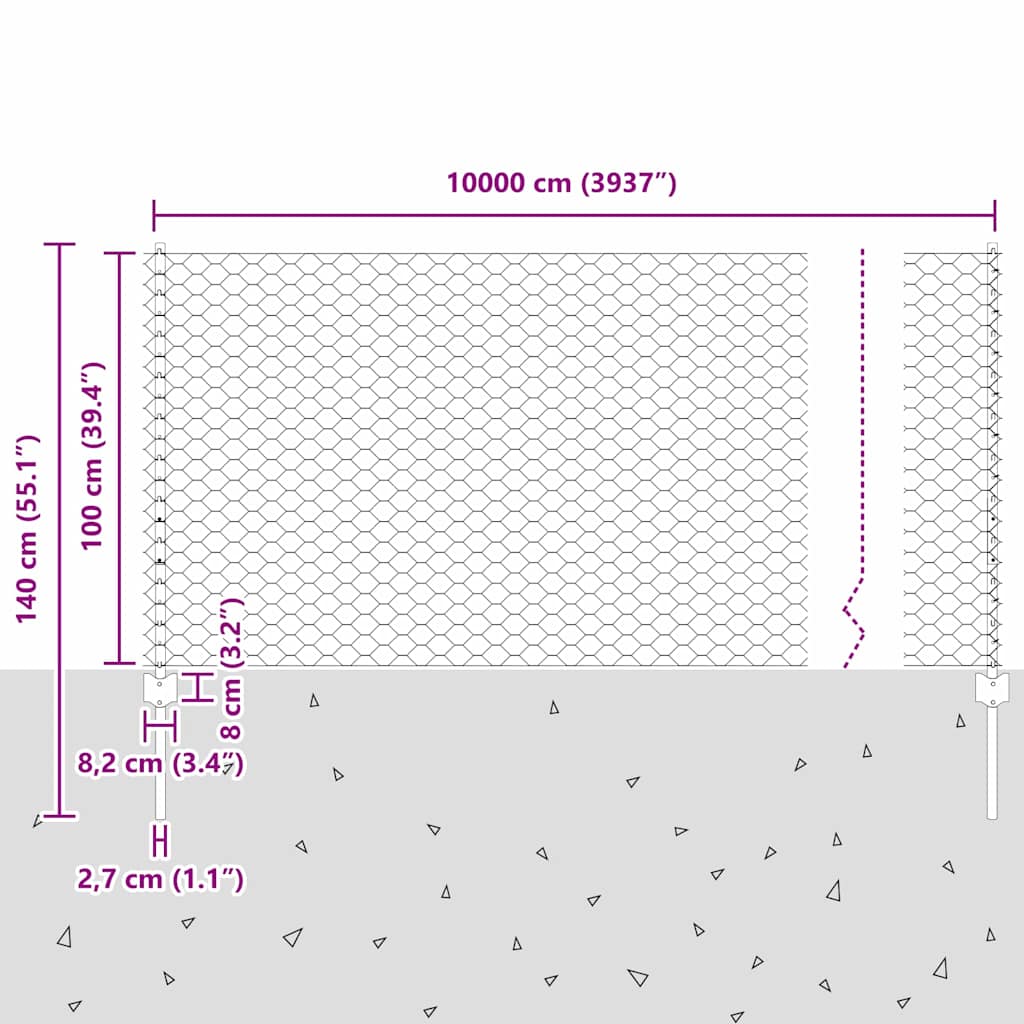 Heksagonalna ograda s stubom 100 x 1 m Pocinčani čelik Srebrna