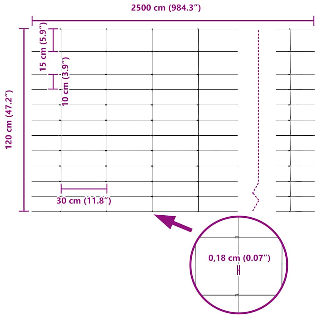 Divlja Ograde s Stupovima 25 x 1,2 m (Š x V)