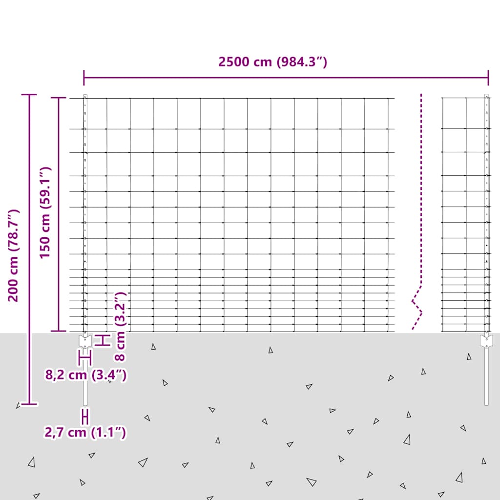 Divlja Ograde s Stupovima 25 x 1,5 m (Š x V)