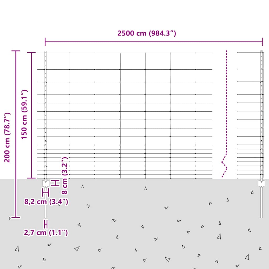 Divlja Ograde s Stupovima 25 x 1,5 m (Š x V)