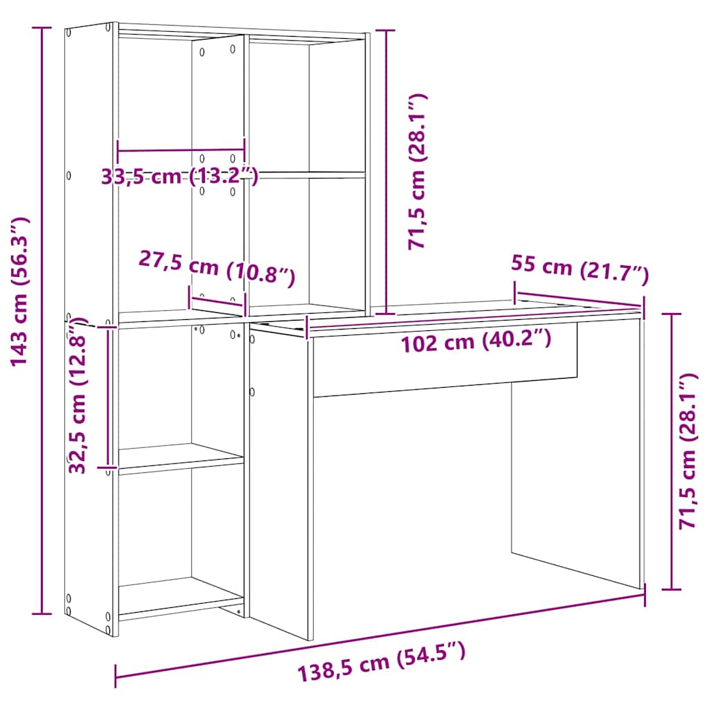 Stol s policom Crni hrast 138,5 x 55 x 143 cm Konstruirano drvo