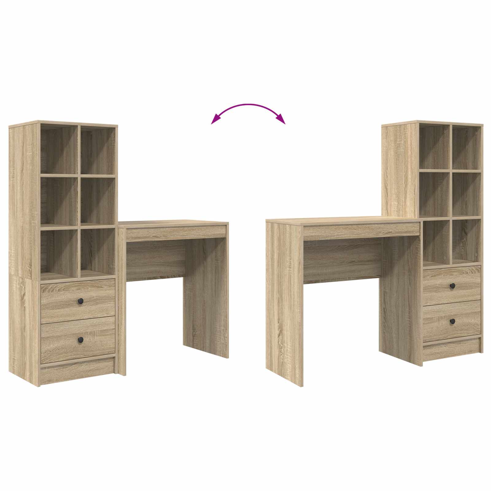 Stol s ladicama s policom s pohranom 2 pcs Sonoma hrast