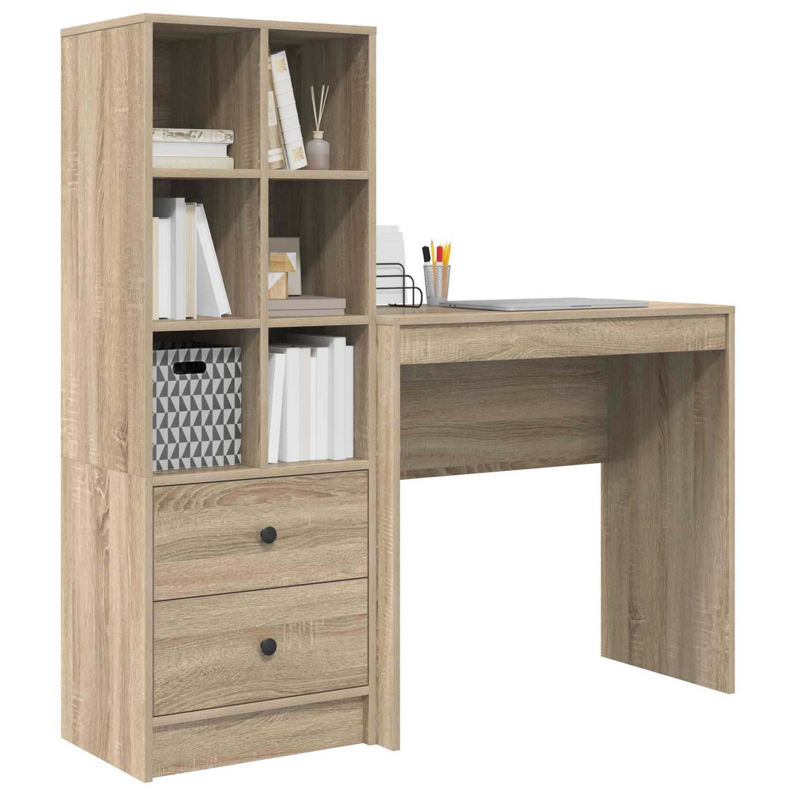 Stol s ladicama s policom s pohranom 2 pcs Sonoma hrast