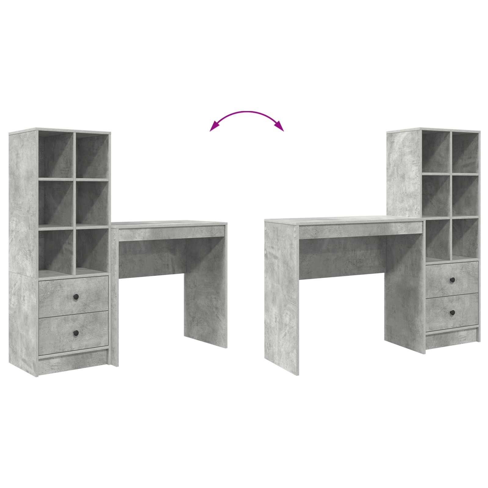 Stol s ladicama s policom s pohranom 2 pcs Betonski sivi